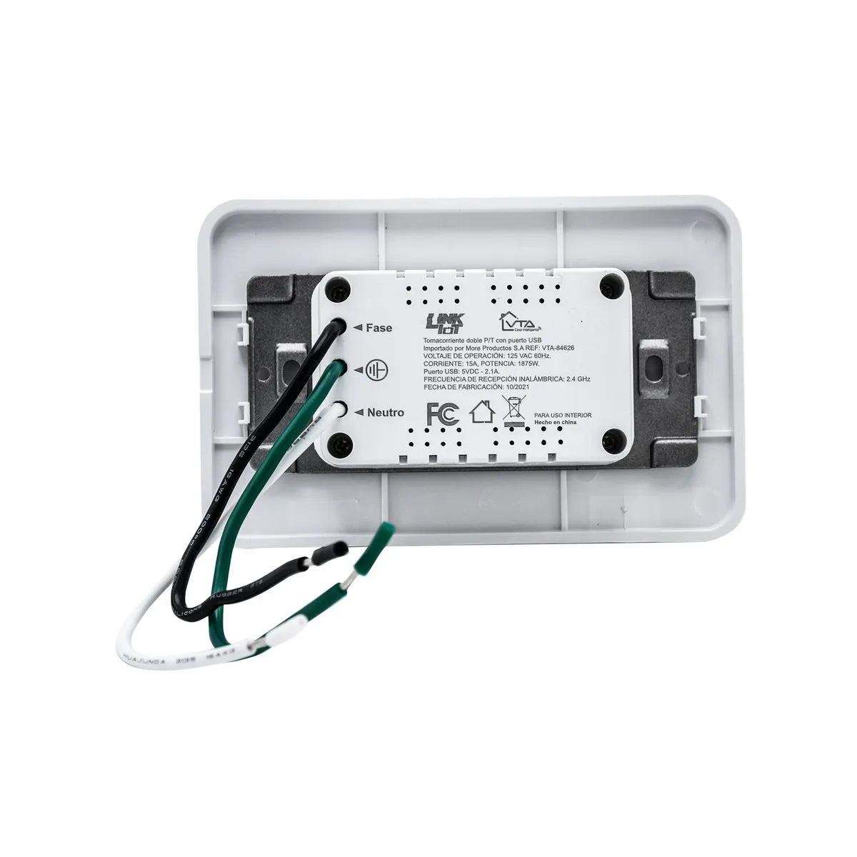 Tomacorriente VTA de 2 salidas con puerto USB
